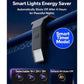 Solar Pool Lights for Inground & Above Ground Pool shown on a fence. Image highlights energy saving, auto shut off after 4 hours, smart timer mode, and selectable timers for 1, 2, or 3 hours.