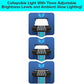 Solar Bug Zapper With Collapsible Light, shown in three images with decreasing brightness and blue arrows for adjustment. Perfect for mosquito protection, the text highlights adjustable brightness and ambient glow lighting.