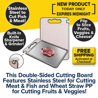 Stainless Steel Double-Sided Cutting Board with Knife Sharpener