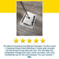 A Tap Mop with a convenient foot tap-lock system sits on a gray wooden floor, shown from above. Below it are a five-star rating, a positive product review, and the reviewer’s name, Ella.