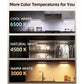 Three examples for kitchen lighting: the 3-Pack Under Cabinet Lighting With Charging Station in cool white (6500K), natural white (4500K) for cabinets, and warm white (3000K) to brighten shelves or countertops.
