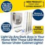 3-Pack Under Cabinet Lighting With Charging Station, featuring LED motion sensor lights, USB charging station, remote control, and original packaging. Blue and yellow promo text highlights wireless use, rechargeability, free shipping, and advanced motion sensing.
