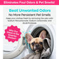 A French bulldog sits inside a washing machine next to a gray towel, accompanied by text advertising Washing Machine Cleaning Tablets for Pet Owners.