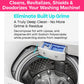 Washing machine drum and detergent drawer with text overlay describing how Washing Machine Cleaning Tablets for Pet Owners eliminate grime, residue, and odors to deodorize the appliance.