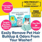 Box of 24 Washing Machine Cleaning Tablets for Pet Owners showing a dog and a cat to highlight the deodorizer and pet hair remover capabilities.