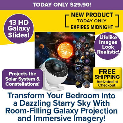 Bring the cosmos to your room with the Galaxy Projector for Bedroom! For $29.90, enjoy lifelike solar system and constellation images via 13 HD slides. Free shipping included. Offer ends at midnight—don’t miss out!.