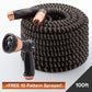 black and copper hose rolled up with black and copper nozzle in front of it with text on bottom right reading 100ft and text on bottom reading + Free 10 Pattern Sprayer!