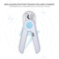 Safe Pet Nail Clippers with LED Light isolated on white background. Text says "Replaceable battery design for long standby"