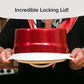 6 Hour Bowl being held upside down. Text says "Incredible locking lid!"