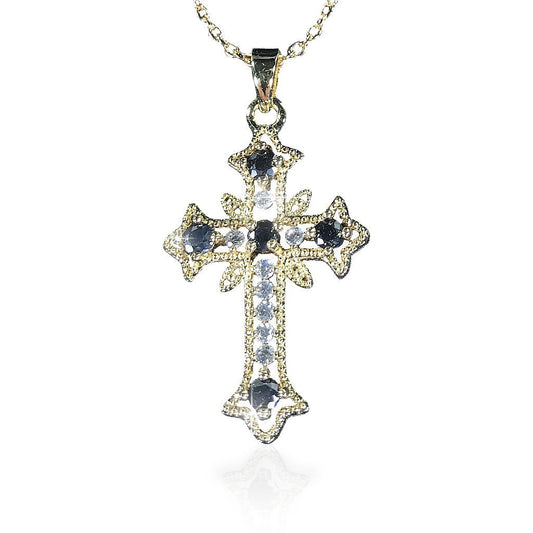 Byzantine Sapphire Cross Necklace isolated on white background