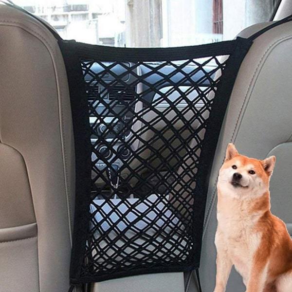 Car Net shown strung up between two front seats to prevent pets from entering front