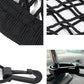 Close-ups of the different features: reinforced stitching, double net, clips to headrest