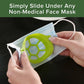 Close up of woman's hands holding a black face mask with a Cool Turtle under it. Headline says Simply Slide Under Any Non-Medical Face Mask