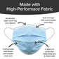 An Electroman Face Mask and its features highlighted. Headlines say Made With High Performance Fabric, breathable fabric won't fog your glasses, full coverage with customizable nose piece, cutting edge melt blown electrostatic inner core, four layers of protection helps keep you and others safe