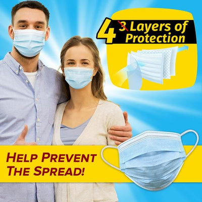 Man and woman wearing 4 Ply Face Masks. Headlines say Four Layers of Protection, Help Prevent The Spread