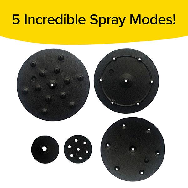 Fast Fountain by Pocket Hose pieces laid out on white background. Text says "5 Incredible Spray Modes!"