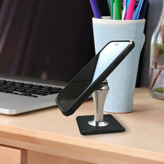FastBall Magnetic Desk Mount on a desk with a smartphone in it