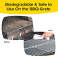 Before and after of BBQ grill grate. Dirty VS. Clean. Headline says Biodegradable & Safe to Use on the BBQ Grate