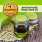 Hemp seed oil in jar with hemp seeds. Pain Relief from the #1 Hemp Brand In America