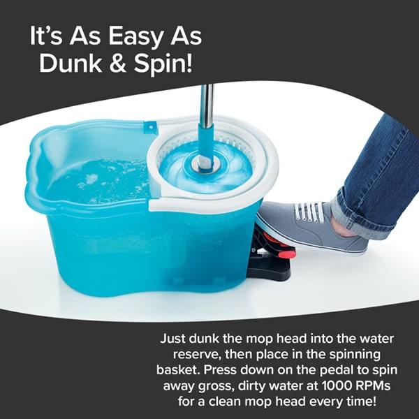 Closeup of Spin Mop spinning in the dry basket - It's as Easy As Dunk & Spin