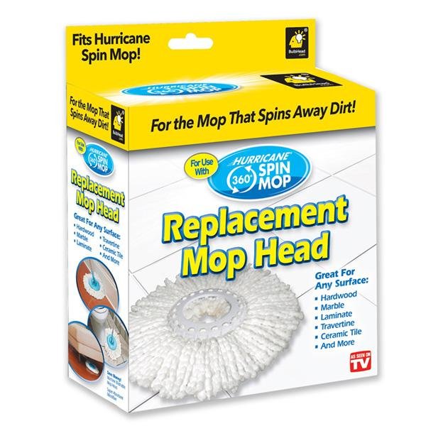 Hurricane Spin Mop Replacement Head packaging isolated on white background
