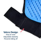Close up of velcro wrist strap. Text says "Velcro Design, Easy to Wear, Adjustable elasticity, Prevents falling off"