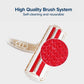 Close up of bottom of a Pet Hair Remover. Text says "High Quality Brush System, Self-cleaning and reusable"
