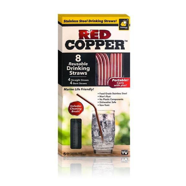 Red Copper Straws packaging isolated on white background