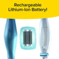 Close up of battery compartment on Floor Police. Text says "Rechargeable Lithium Ion Battery"