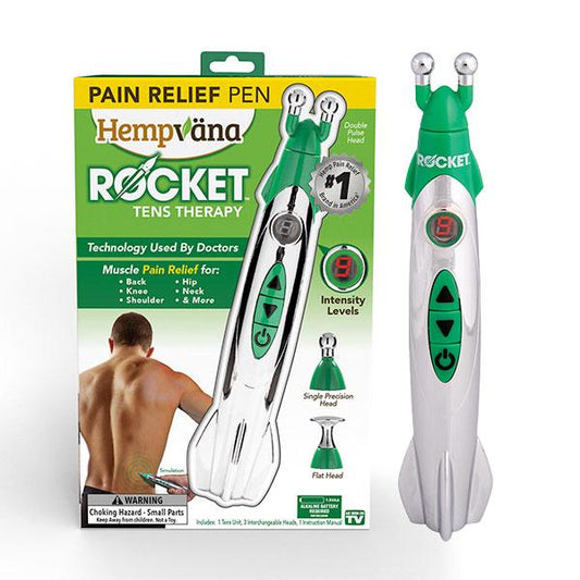 Hempvana Rocket Relief packaging and a Hempvana Rocket Relief out of the box isolated on white background