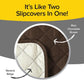 Close up of Couch Coat showing the two different colors on both side. Text says It's Like Two Slipcovers In One! Rich Chocolate Brown and Natural Beige