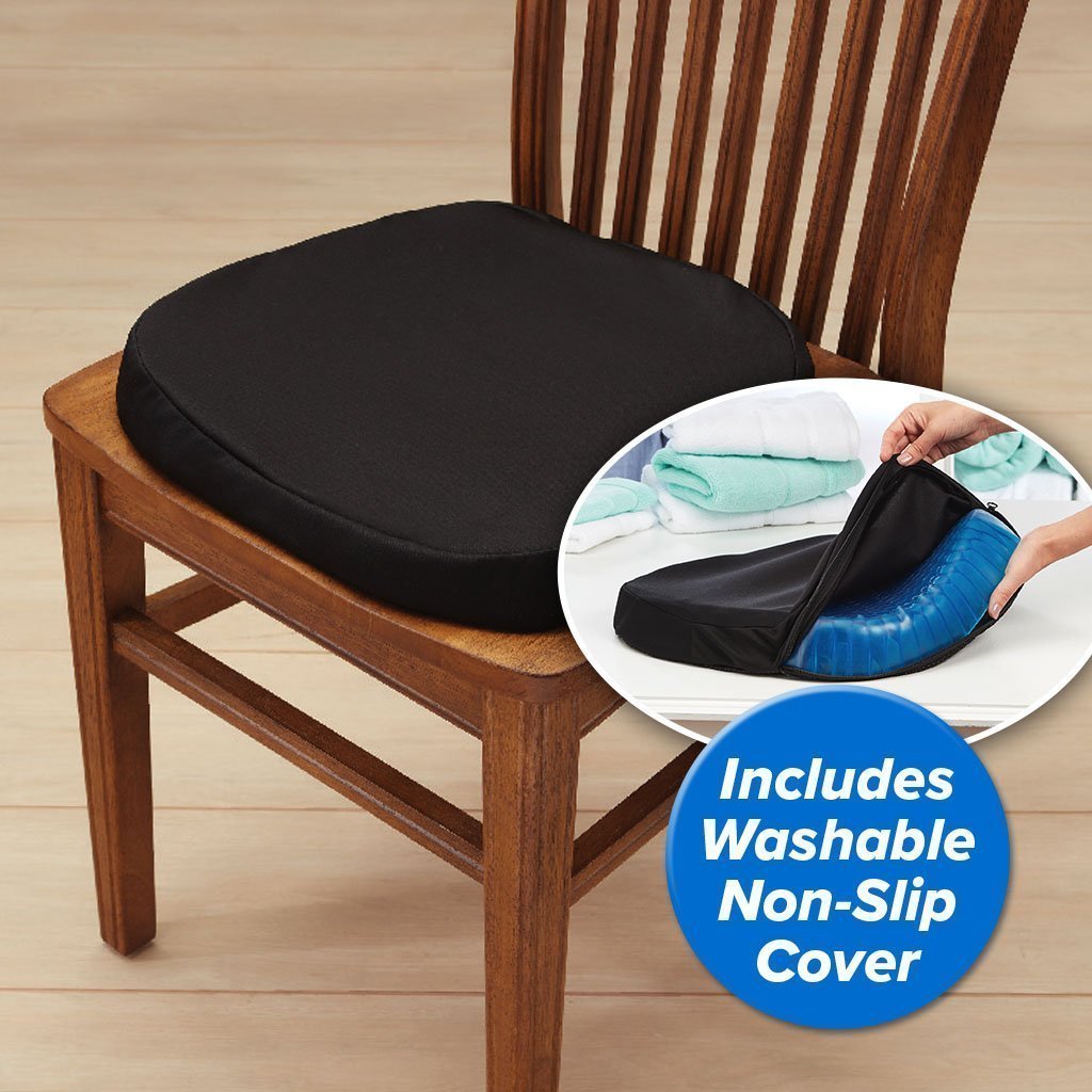 Egg Sitter Support Cushion on a chair with black washable non-slip cover