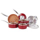 Red Copper 10 Piece Cookware Set isolated on a white background