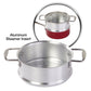 The aluminum steamer insert and a demonstration of it on top of one of the pots