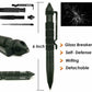 Tact Pen and its features and measurement. Text says 6 in, Glass Breaker, Self Defense, Writing, Detachable"